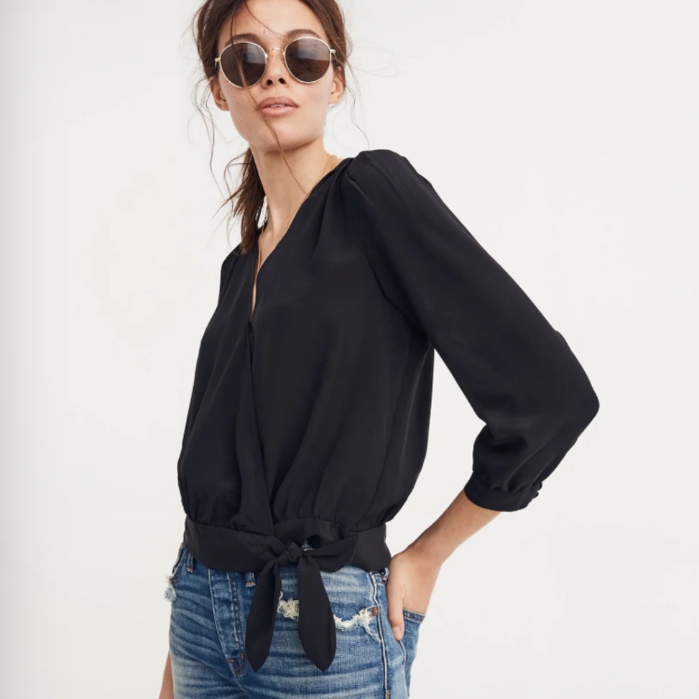 NWT Madewell Wrap Cropped Top | Black | Silk | Size XL